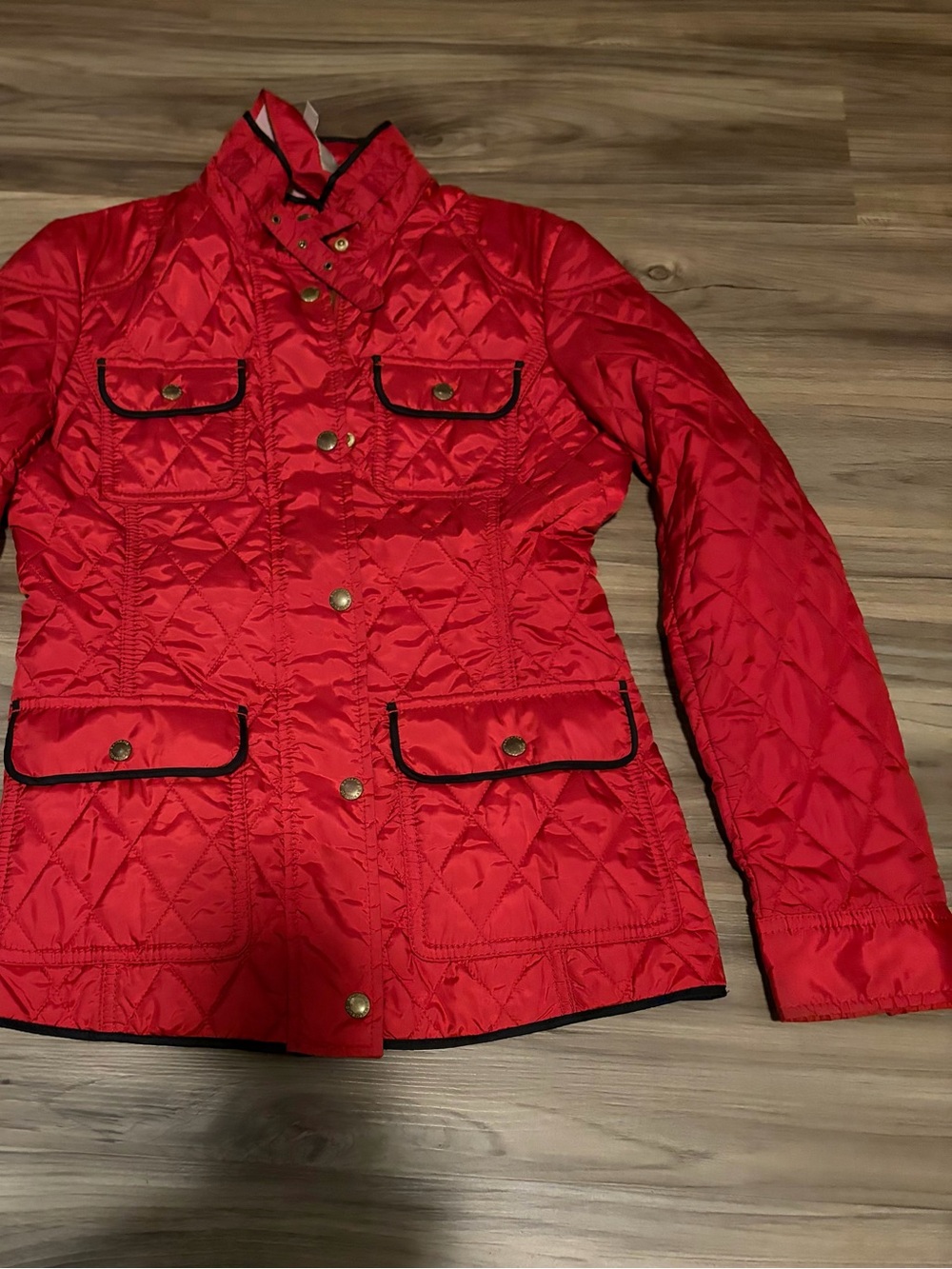 Banana Republic Red Quilted Utility Jacket with Black Trim